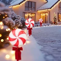 Northlight Peppermint Lollipops Pathway Markers - Clear Lights - 4.5ft White Wire - 3ct Christmas Yard Art