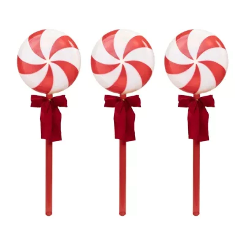 Northlight Peppermint Lollipops Pathway Markers - Clear Lights - 4.5ft White Wire - 3ct Christmas Yard Art