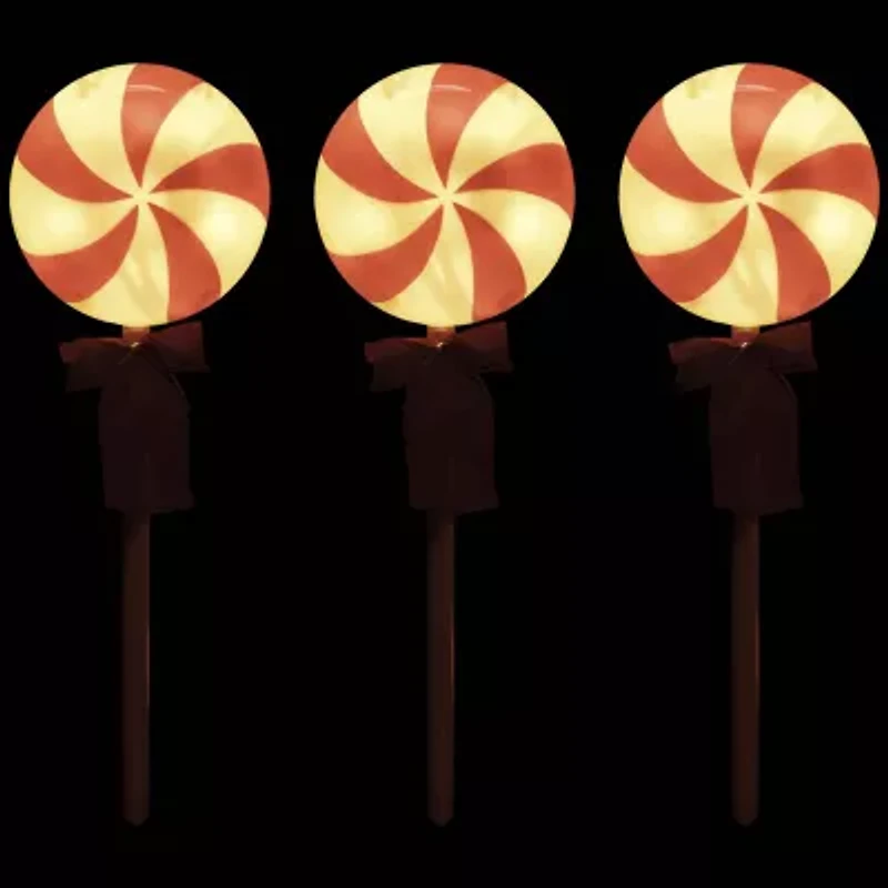 Northlight Peppermint Lollipops Pathway Markers - Clear Lights - 4.5ft White Wire - 3ct Christmas Yard Art