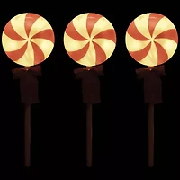Northlight Peppermint Lollipops Pathway Markers - Clear Lights - 4.5ft White Wire - 3ct Christmas Yard Art