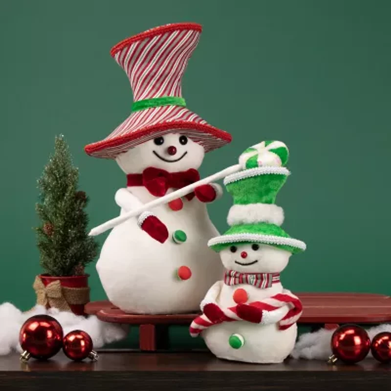Northlight Snowman With Sequin Lollipop And Striped Hat - 15in Christmas Tabletop Decor