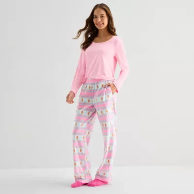Sleep Chic With Sock Womens Fleece Pajama Pants