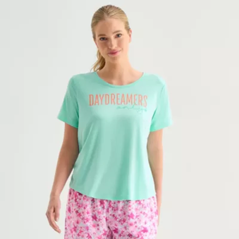 Sleep Chic Womens Crew Neck Short Sleeve Pajama Top