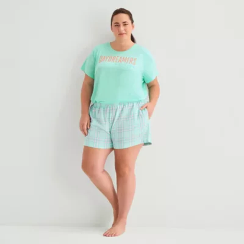 Sleep Chic Womens Poplin Plus Pajama Shorts