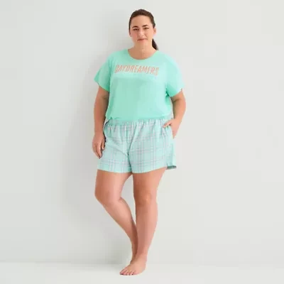 Sleep Chic Womens Poplin Plus Pajama Shorts
