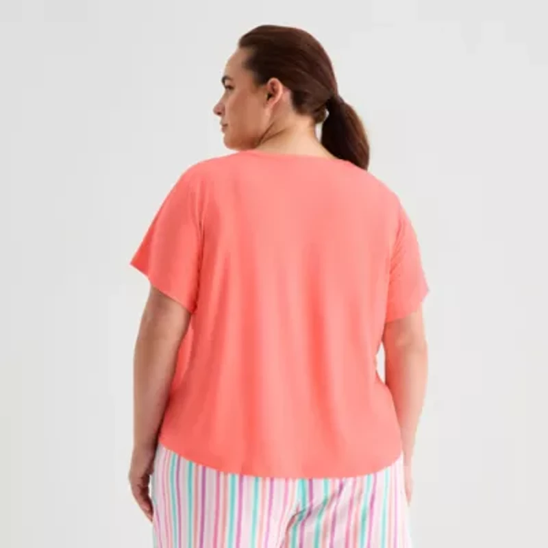 Sleep Chic Womens Crew Neck Short Sleeve Plus Pajama Top