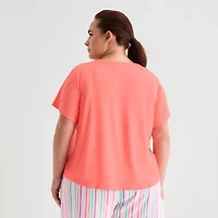 Sleep Chic Womens Crew Neck Short Sleeve Plus Pajama Top