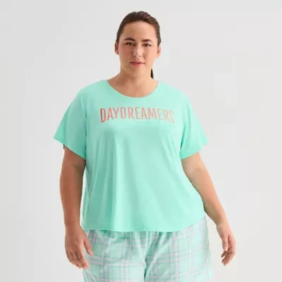 Sleep Chic Womens Crew Neck Short Sleeve Plus Pajama Top