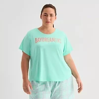 Sleep Chic Womens Crew Neck Short Sleeve Plus Pajama Top