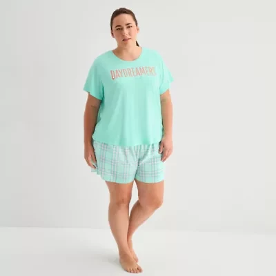 Sleep Chic Womens Crew Neck Short Sleeve Plus Pajama Top
