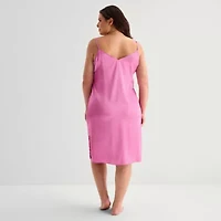 Ambrielle Womens Plus Satin Sleeveless V Neck Nightgown