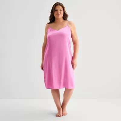 Ambrielle Womens Plus Satin Sleeveless V Neck Nightgown