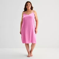 Ambrielle Womens Plus Satin Sleeveless V Neck Nightgown