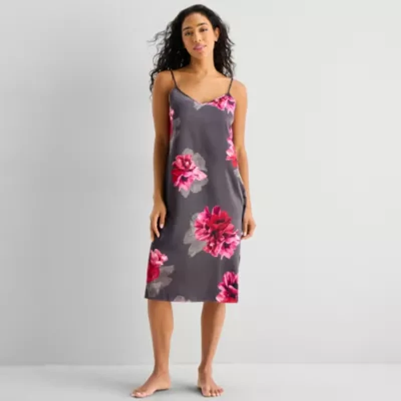 Ambrielle Womens Satin V Neck Sleeveless Nightgown