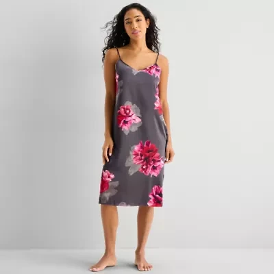 Ambrielle Womens Satin V Neck Sleeveless Nightgown