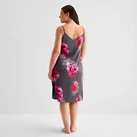 Ambrielle Womens Satin V Neck Sleeveless Plus Nightgown