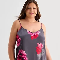 Ambrielle Womens Satin V Neck Sleeveless Plus Nightgown