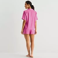 Ambrielle Womens Satin Short Sleeve 2-pc. Pajama Sets