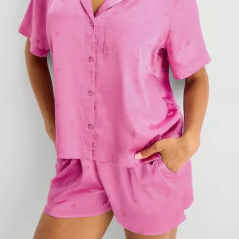 Ambrielle Womens Satin Short Sleeve 2-pc. Pajama Sets