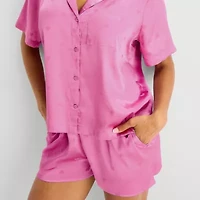 Ambrielle Womens Satin Short Sleeve 2-pc. Pajama Sets