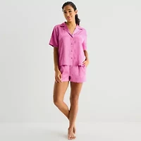 Ambrielle Womens Satin Short Sleeve 2-pc. Pajama Sets