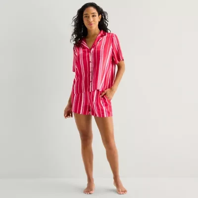Ambrielle Womens Satin Short Sleeve 2-pc. Pajama Sets