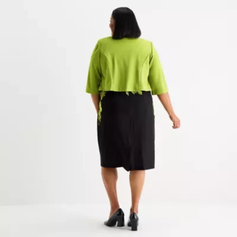 Maya Brooke Womens Plus Floral Jacket Dress