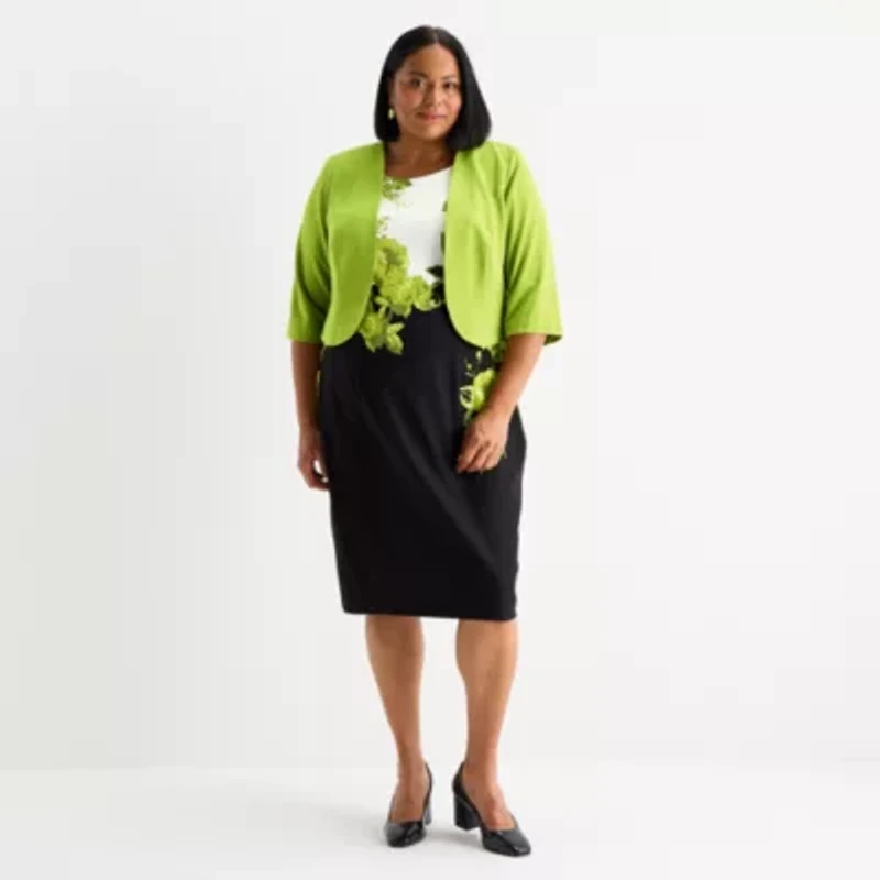 Maya Brooke Womens Plus Floral Jacket Dress