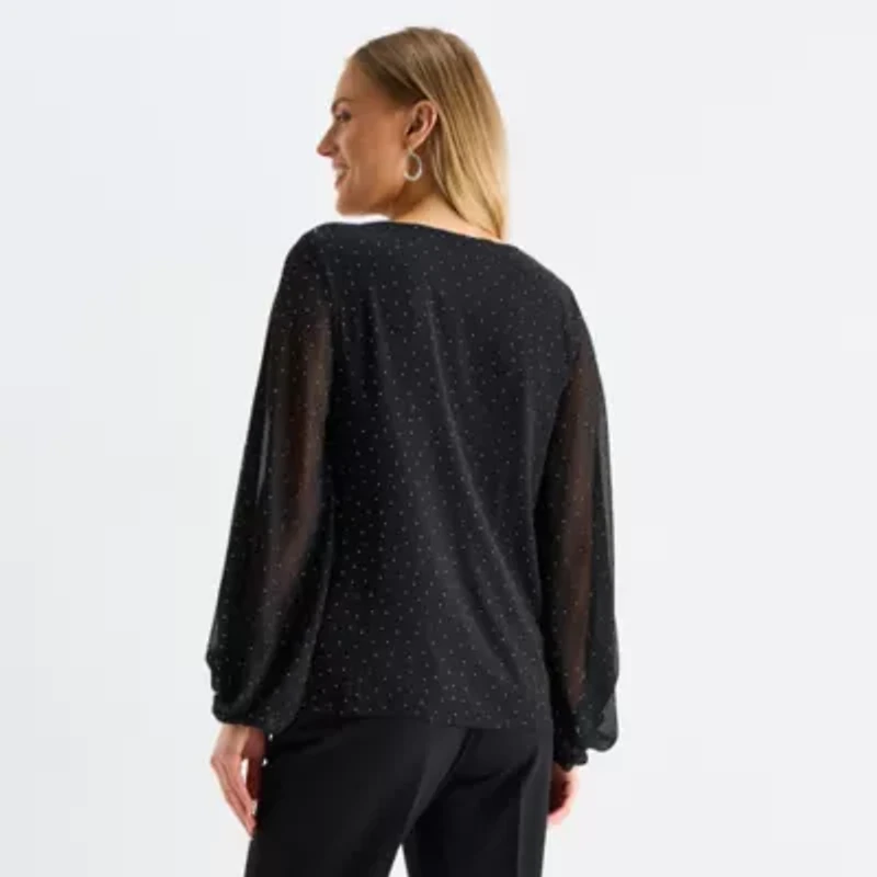 MSK Womens V Neck Long Sleeve Blouse