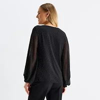 MSK Womens V Neck Long Sleeve Blouse