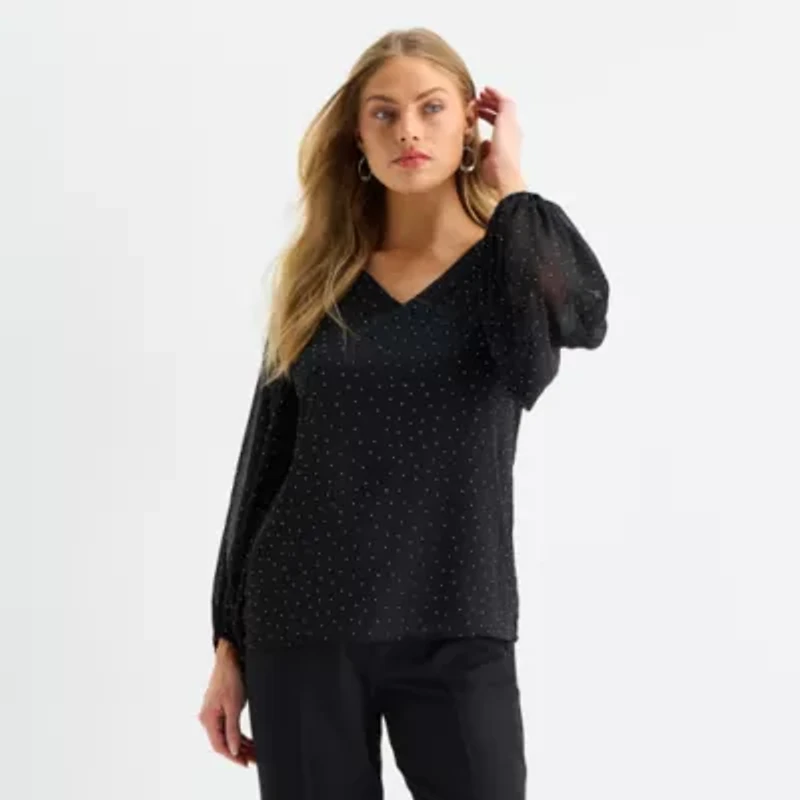 MSK Womens V Neck Long Sleeve Blouse