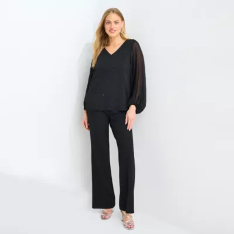 MSK Womens V Neck Long Sleeve Blouse