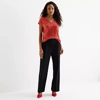 MSK Sequin Womens V Neck Short Sleeve Sequin Blouse