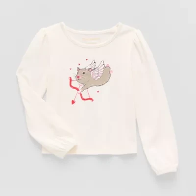 Thereabouts Little Girls Round Neck Long Sleeve Regular Fit Graphic T-Shirt
