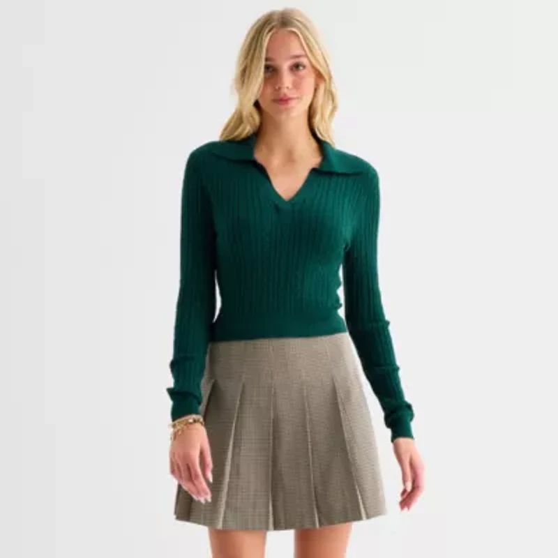 by&by Juniors Womens Long Sleeve Polo Shirt
