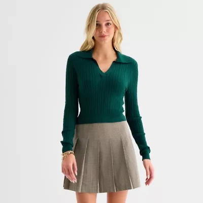 by&by Juniors Womens Long Sleeve Polo Shirt