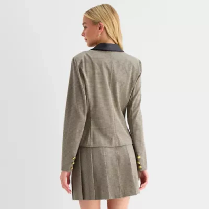 by&by Womens Plaid Fitted Juniors Blazer