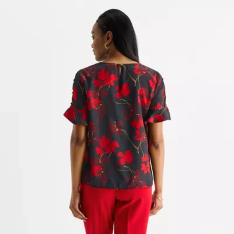 Liz Claiborne Womens Crew Neck Short Sleeve Blouse