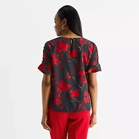 Liz Claiborne Womens Crew Neck Short Sleeve Blouse