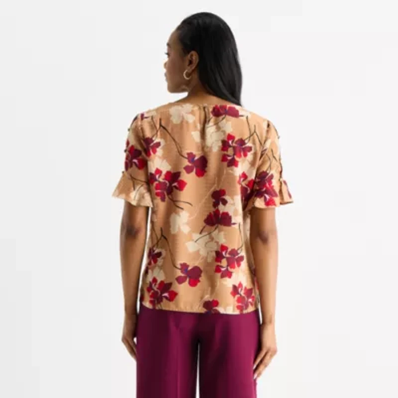 Liz Claiborne Womens Crew Neck Short Sleeve Blouse