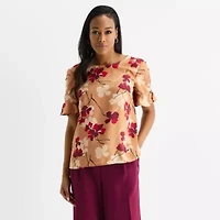 Liz Claiborne Womens Crew Neck Short Sleeve Blouse