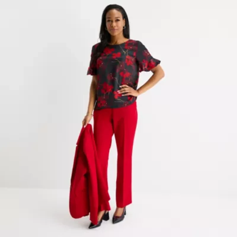 Liz Claiborne Womens Crew Neck Short Sleeve Blouse