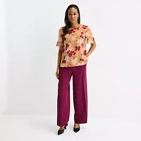 Liz Claiborne Womens Crew Neck Short Sleeve Blouse