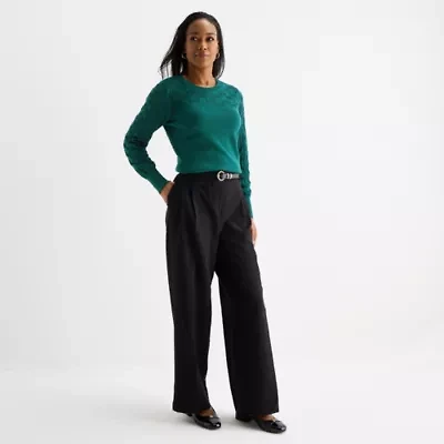 Liz Claiborne Womens Wide Leg Mid Rise Trouser
