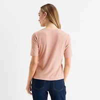 Liz Claiborne Womens Henley Neck Short Sleeve T-Shirt