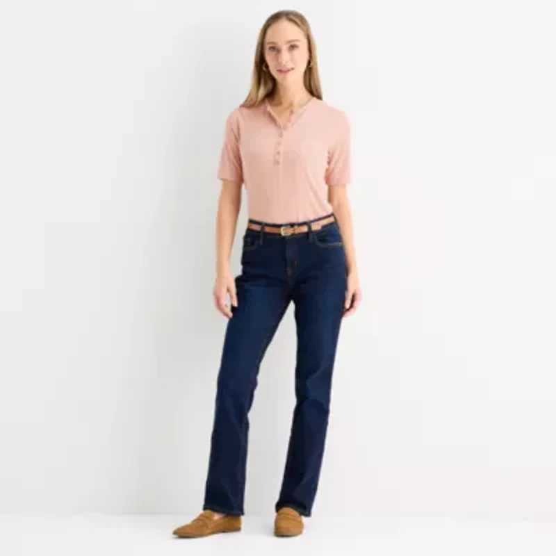 Liz Claiborne Womens Henley Neck Short Sleeve T-Shirt