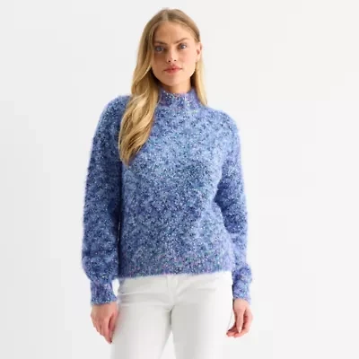 St. John's Bay Womens Mock Neck Long Sleeve Pullover Sweater