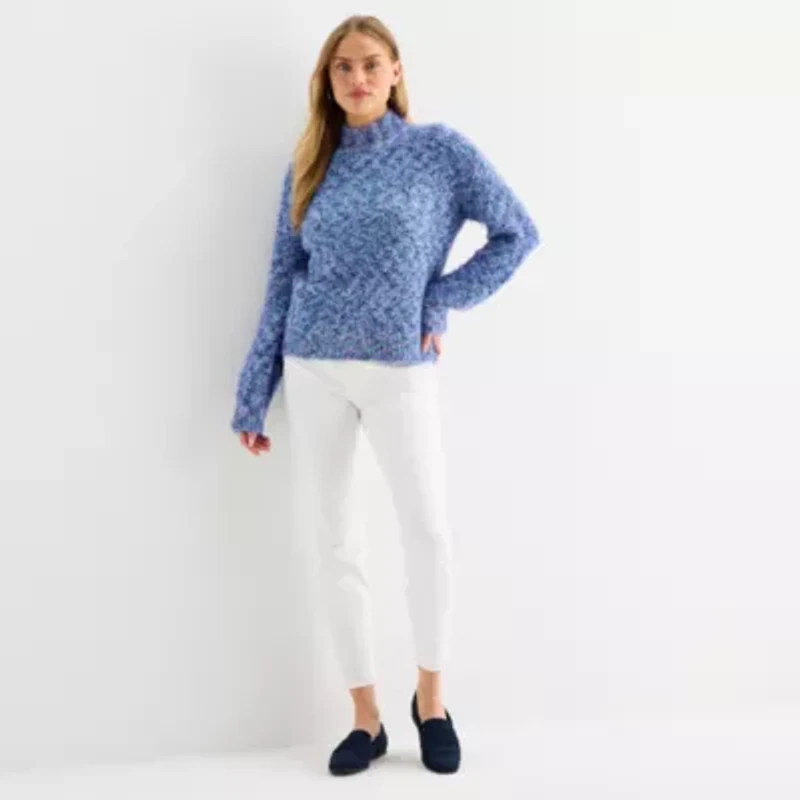 St. John's Bay Womens Mock Neck Long Sleeve Pullover Sweater