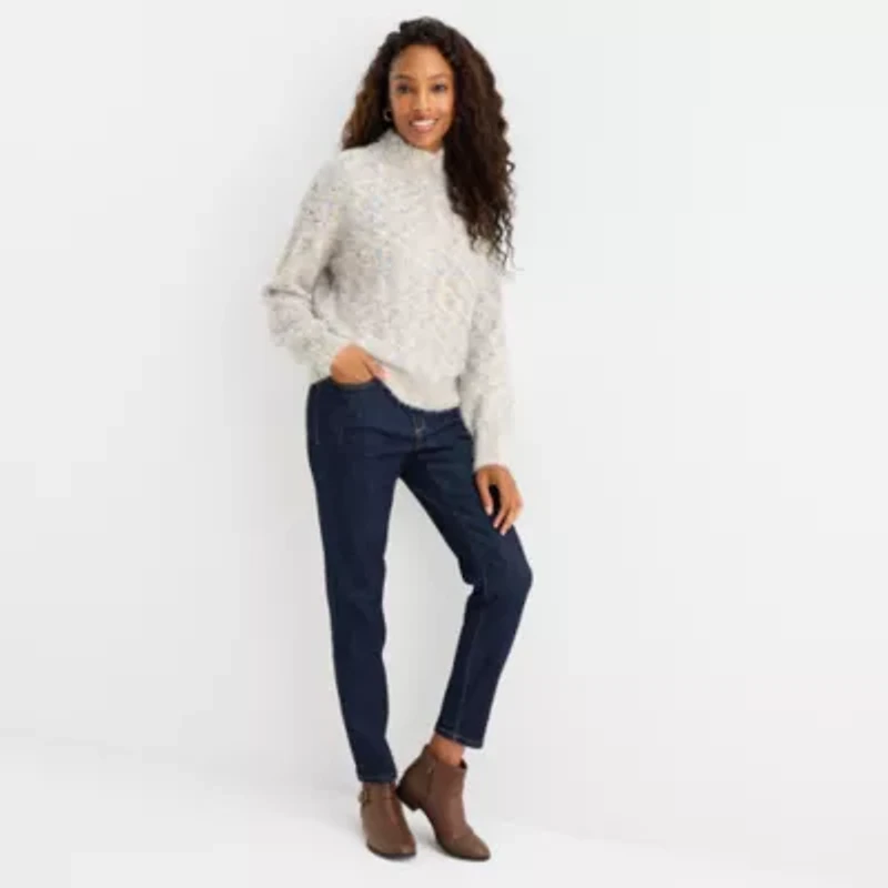 St. John's Bay Womens Mock Neck Long Sleeve Pullover Sweater