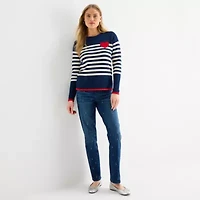 St. John's Bay Womens Crew Neck Long Sleeve Striped Cable Knit Pullover Sweater